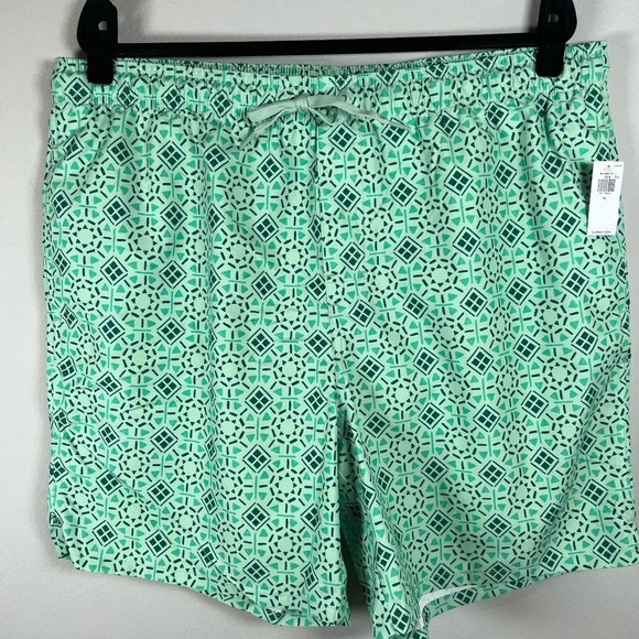Old Navy Other - Old Navy Swim Shorts Aqua Green Geometric Print Brief Lined Trunks Summer NEW XL